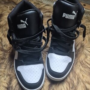 PUMA Retro Basketball Sneakers Black White High Tops